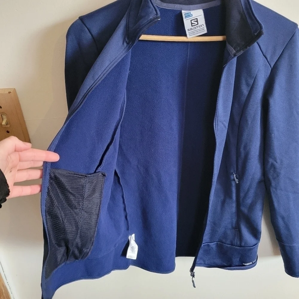 Salomon Full Zip Sweatshirt Fleece Lined Blue Long Sleeve M Medium